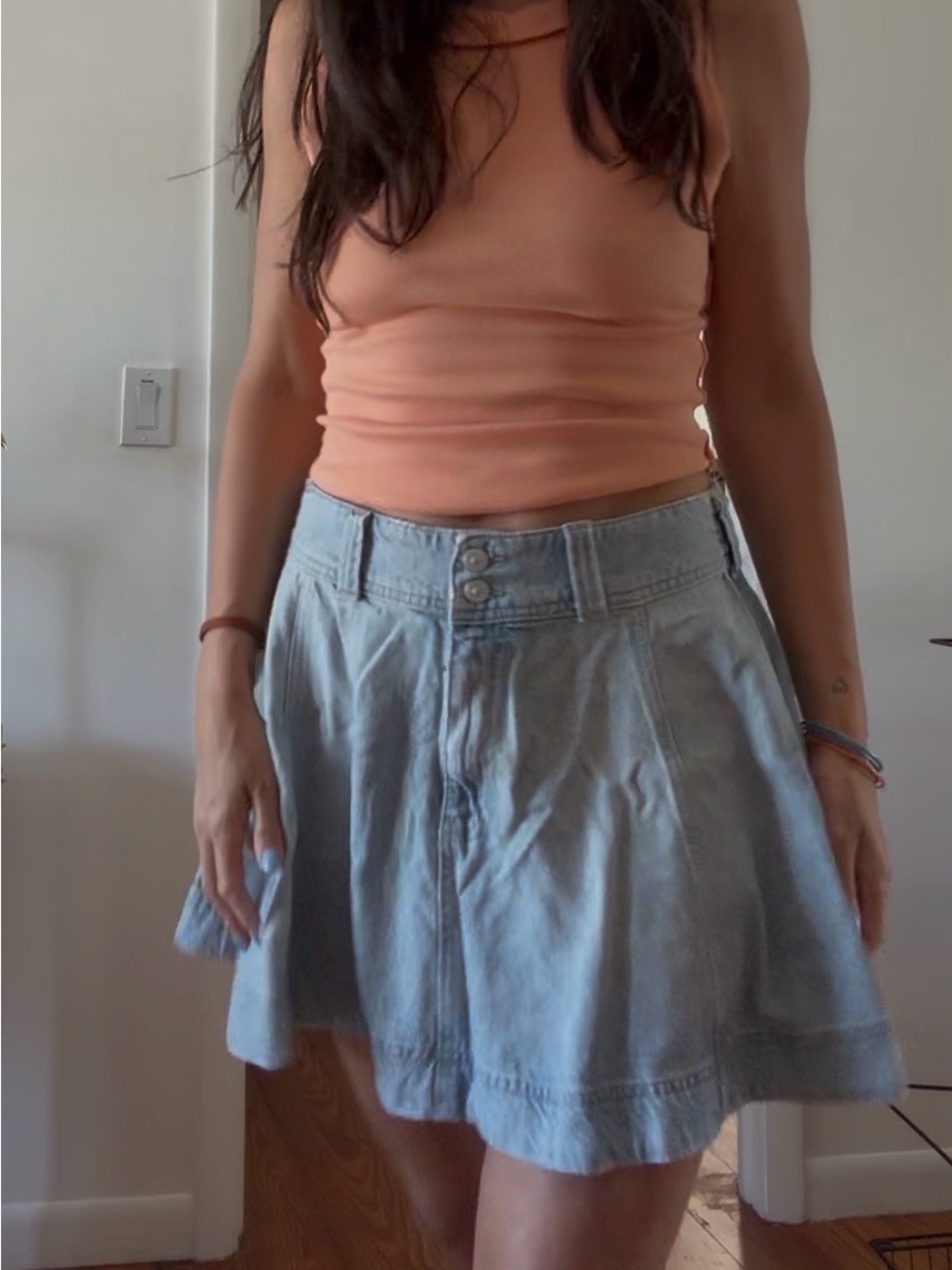Free People Light Blue Denim Skater Skirt, super soft!